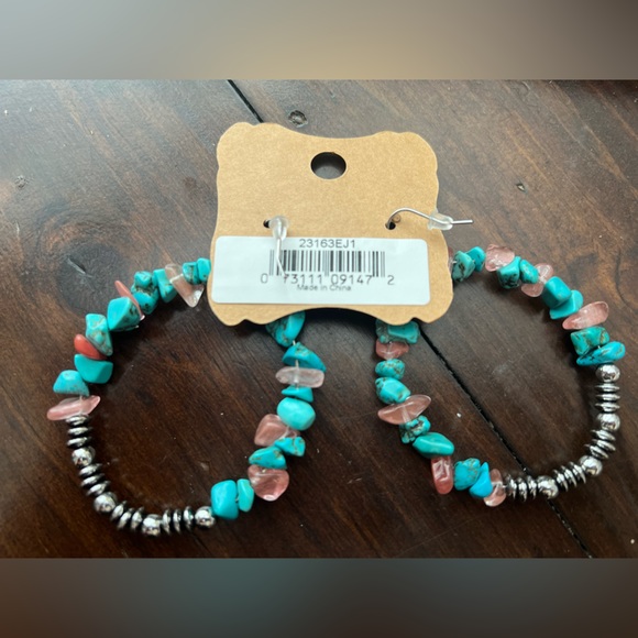 Justin Brand Statement Turquoise Hoop Earrings - Picture 3 of 3